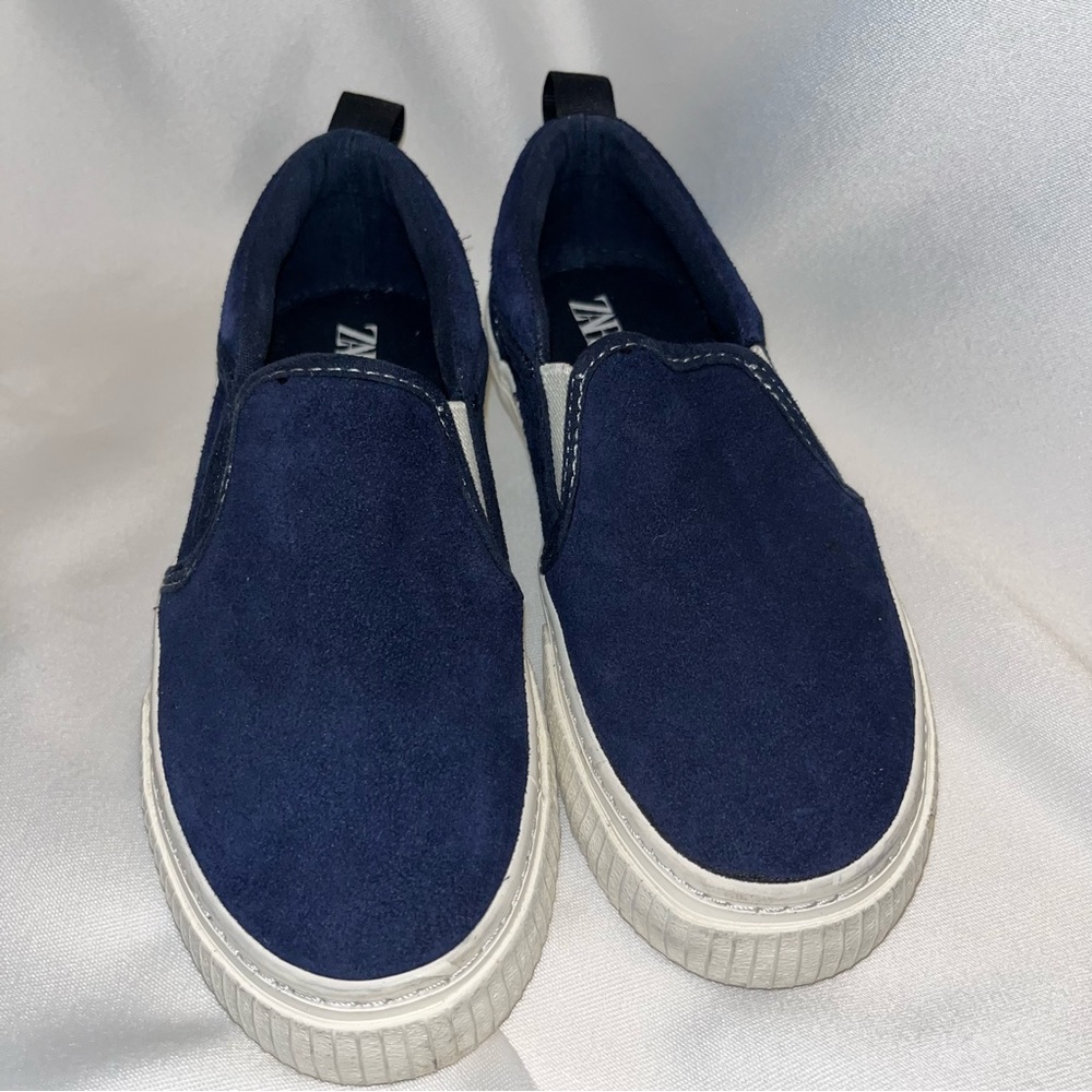 Zara Boys Navy Blue Suede Slip on Sneakers Loafer Comfort Shoes Size 12 EUR 30
